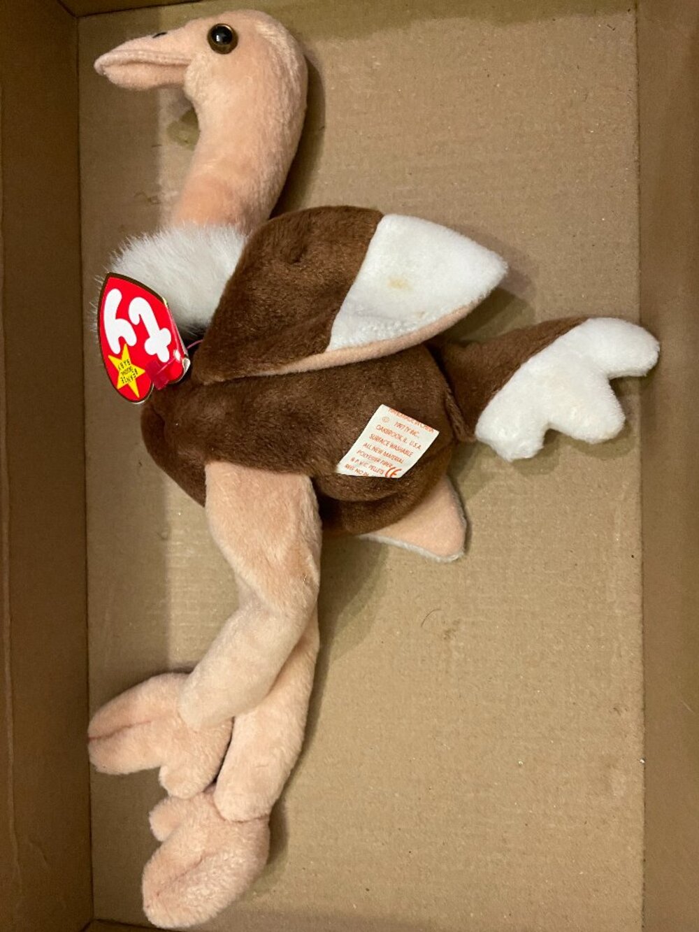 "Stretch the Ostrich," a vintage plush toy from the Ty Beanie Babies